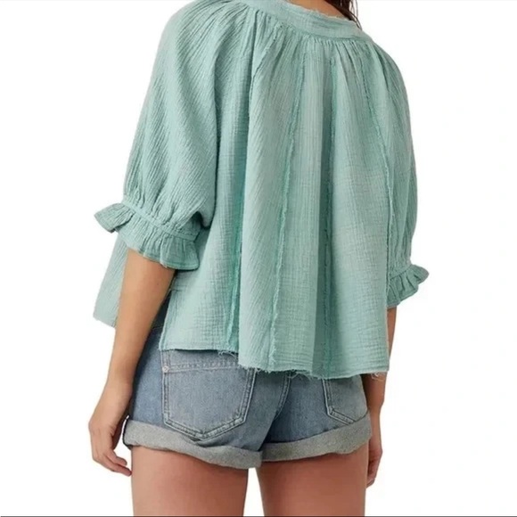 Free People We The Free Green Cotton Boho Blouse size XL - Picture 2 of 9